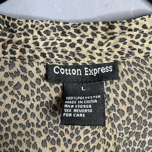 Cotton Express Brown and Black Leopard Short Sleeve Blouse Size Large - Picture 4 of 6